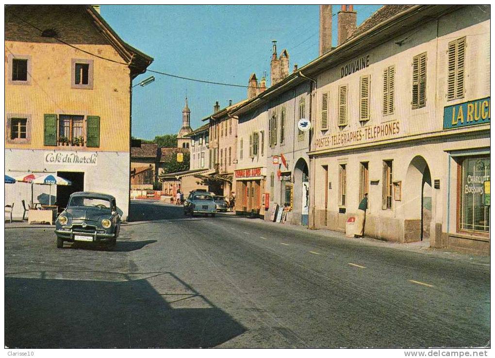 74 CPSM Douvaine  La Grande Rue  Cafe Du Marché Postes Animée Voitures Aronde,403 - Douvaine