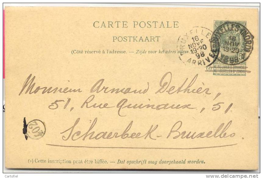 WAREGEM-PRIVESTEMPEL-JEAN   CHARLIER-AGENT DU JOURNAL-WAEREGEM NAAR BRUXELLES-NORD-1898-2 SCANS - Waregem
