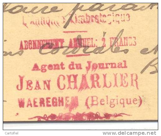 WAREGEM-PRIVESTEMPEL-JEAN   CHARLIER-AGENT DU JOURNAL-WAEREGEM NAAR BRUXELLES-NORD-1898-2 SCANS - Waregem