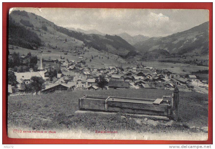 L293 Zweisimmen,Bassin Et Vue Générale.Circulé En 1917 Vers Fétigny.Petit Pli Angle Inf. Gauche.Photoglob 7752 - Zweisimmen