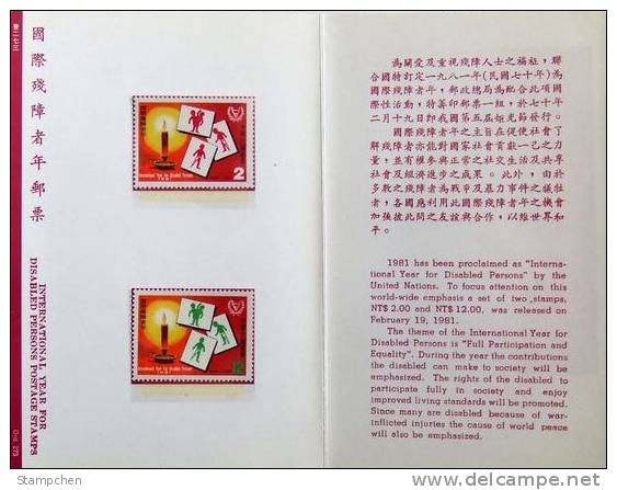 Folder Taiwan 1981 Year For Disabled Persons Stamps Challenged Candle - Neufs