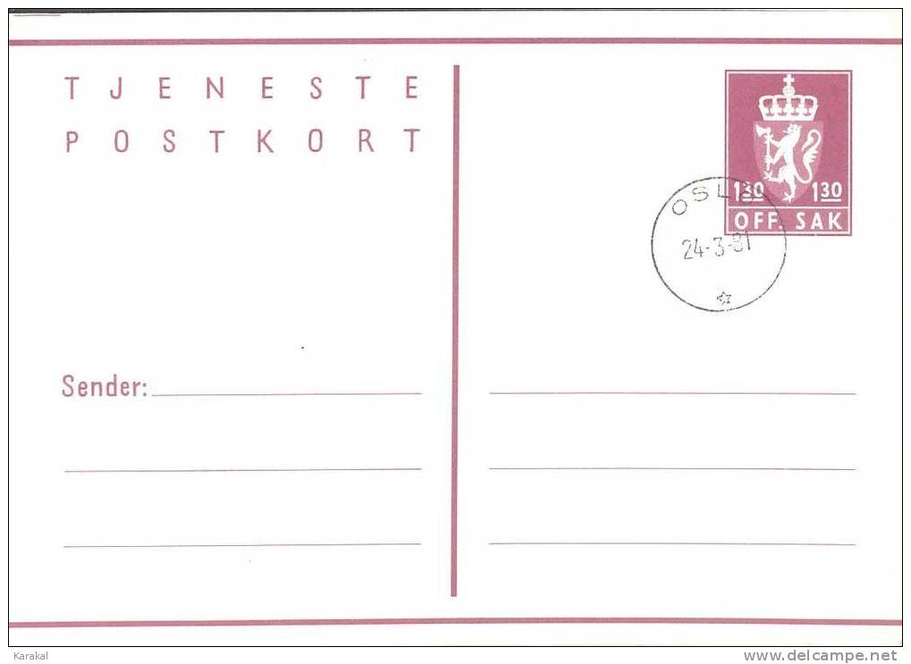 Norway 1981 Tjeneste Postkort Postal Stationery Used FDC (?) - Interi Postali