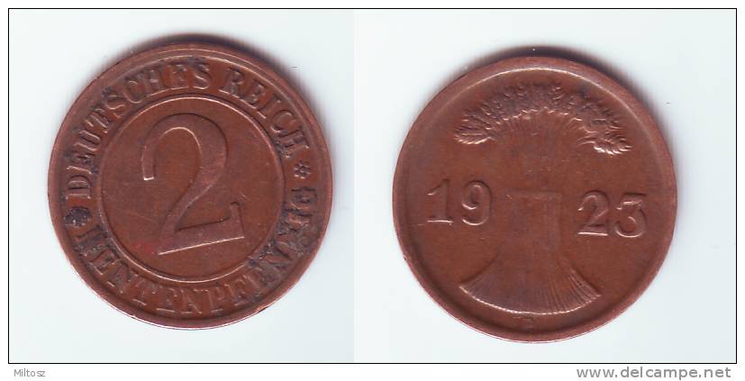 Germany 2 Rentenpfennig 1923 D - 2 Renten- & 2 Reichspfennig