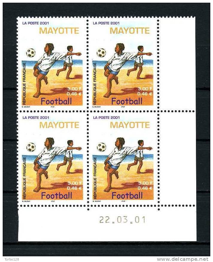 MAYOTTE 2001 Poste N° 101 ** Bloc De 4 Coin Daté  Neufs Ier Choix. SUP.  (Sport, Football) - Autres & Non Classés