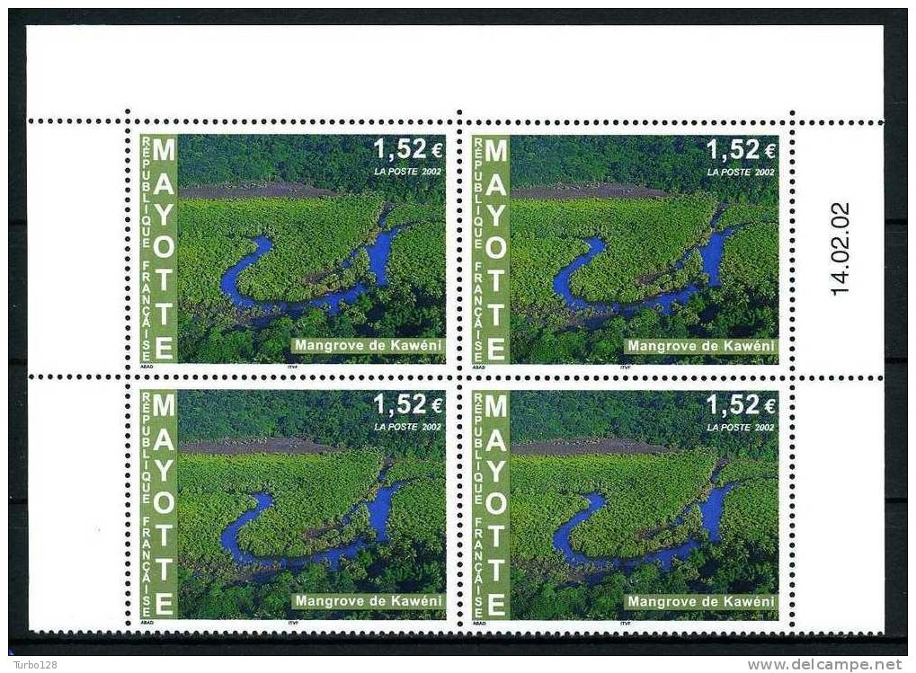 MAYOTTE 2002 Poste N° 129 ** Bloc De 4 Coin Daté  Neufs Ier Choix. SUP.  (Mangrove, Paysage, Landscape) - Sonstige & Ohne Zuordnung