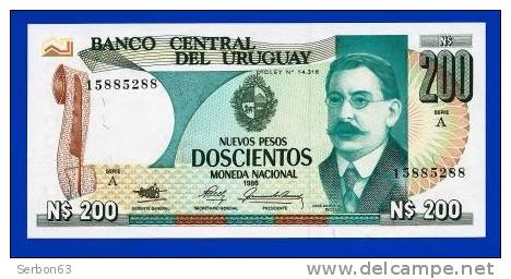 BILLET MONNAIE NEUF URUGUAY AMERIQUE DU SUD 200 NUEVOS PESOS BANCO CENTRAL DEL 3 SIGNATURES N°15885288 JOSE ENRIQUE RODO - Uruguay