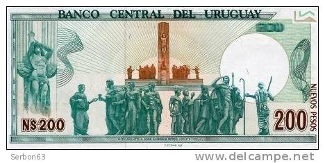 BILLET MONNAIE NEUF URUGUAY AMERIQUE DU SUD 200 NUEVOS PESOS BANCO CENTRAL DEL 3 SIGNATURES N°15885288 JOSE ENRIQUE RODO