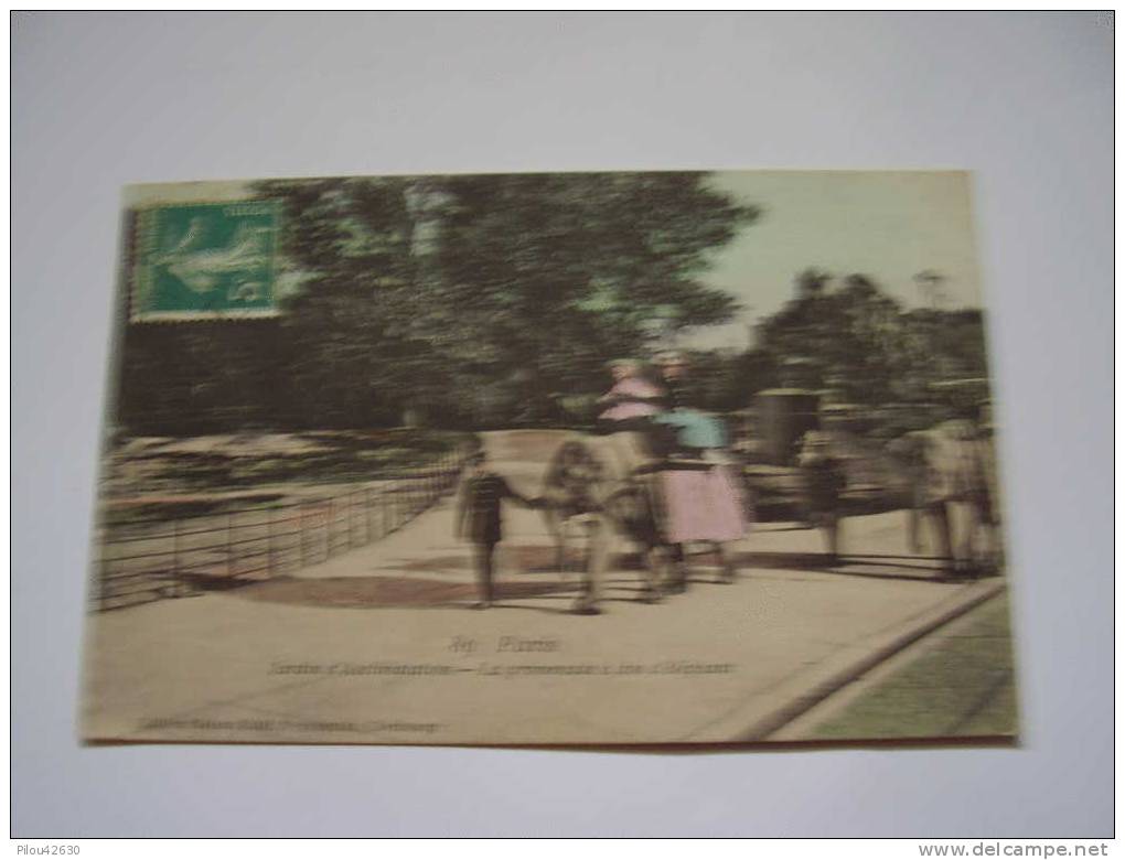 Carte Colorisée De La Promenade à Dos D´éléphants Dans Le Jardin D´acclimatation à Paris . 1911 - Olifanten