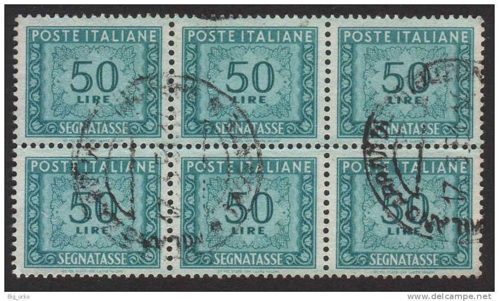Segnatasse - £ 50 Verde Azzurro (Fil. Ruota Alata) 1947-54  / Blocco Di Sei - Segnatasse