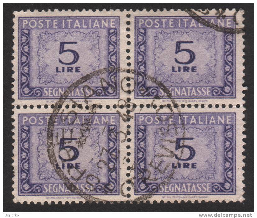 Segnatasse - £ 5 Violetto (Fil. Ruota Alata) 1947-54  / Blocco Di Quattro - Segnatasse