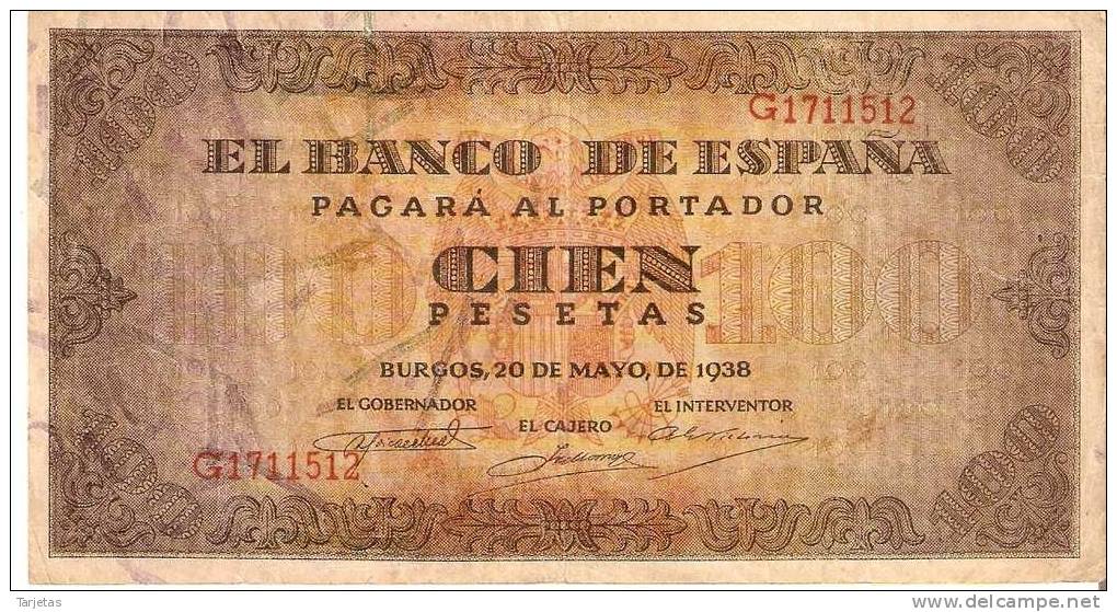 BILLETE DE ESPAÑA DE 100 PTAS 20/05/1938 SERIE G (BANK NOTE) EBC - 100 Peseten