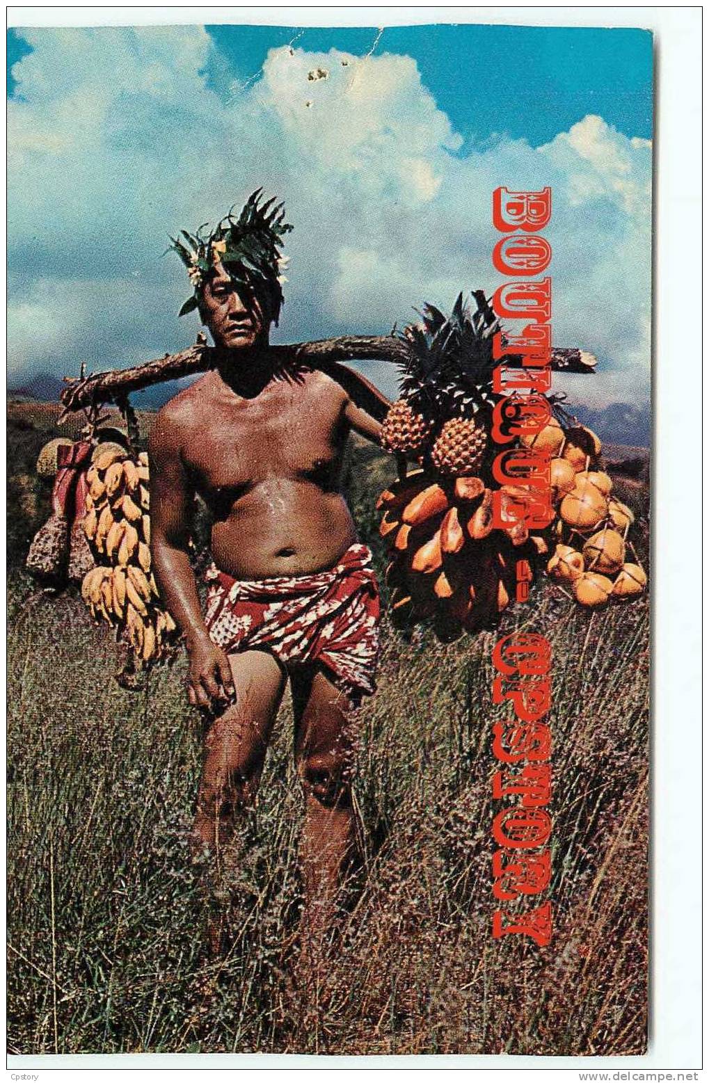 POLYNESIE  TAHITI - Retour D´un Porteur De Fruits - Ananas Bananes Etc... - Dos Scané - Tahiti