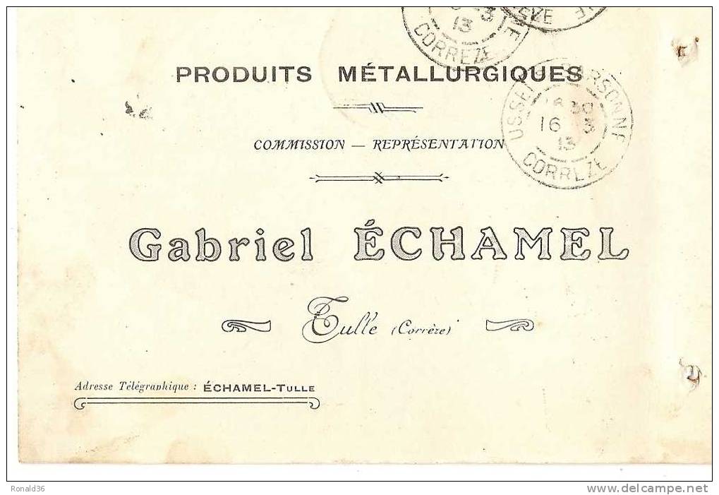 Cp 19 Pub PRODUITS METALLURGIQUES Gabriel ECHAMEL Adr Mr LEONARD MONTEL DE GELAT 63 - Tulle