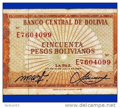 BILLET MONNAIE USAGE BOLIVIE AMERIQUE DU SUD 50 CINCUENTA PESOS BOLIVIANOS 2 SIGNATURES N° E 7604099 SUCRE - Bolivien