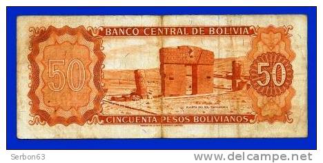 BILLET MONNAIE USAGE BOLIVIE AMERIQUE DU SUD 50 CINCUENTA PESOS BOLIVIANOS 2 SIGNATURES N° E 7604099 SUCRE - Bolivie