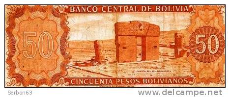 BILLET MONNAIE USAGE BOLIVIE AMERIQUE DU SUD 50 CINCUENTA PESOS BOLIVIANOS 2 SIGNATURES N° E 7604099 SUCRE