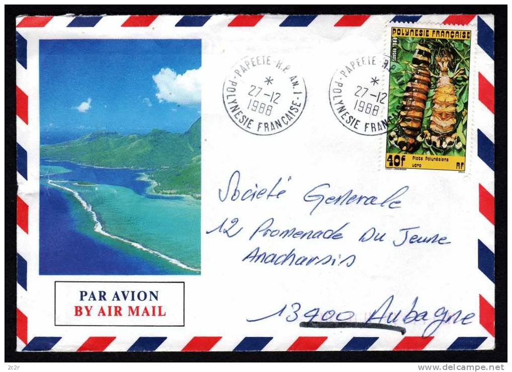 Polynésie Française 1988: N°295 Seul Sur Lettre De Papeete Pour La France Avec Tàd Recette Principale Annexe 1-TTB - Brieven En Documenten