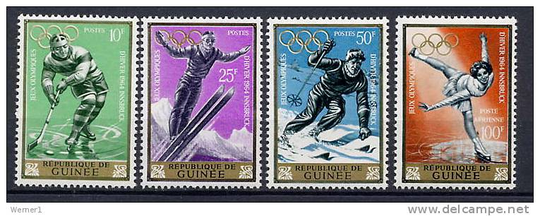 Guinea 1964 Olympic Games Innsbruck, Ice Hockey, Skating Etc. Set Of 4 MNH - Winter 1964: Innsbruck