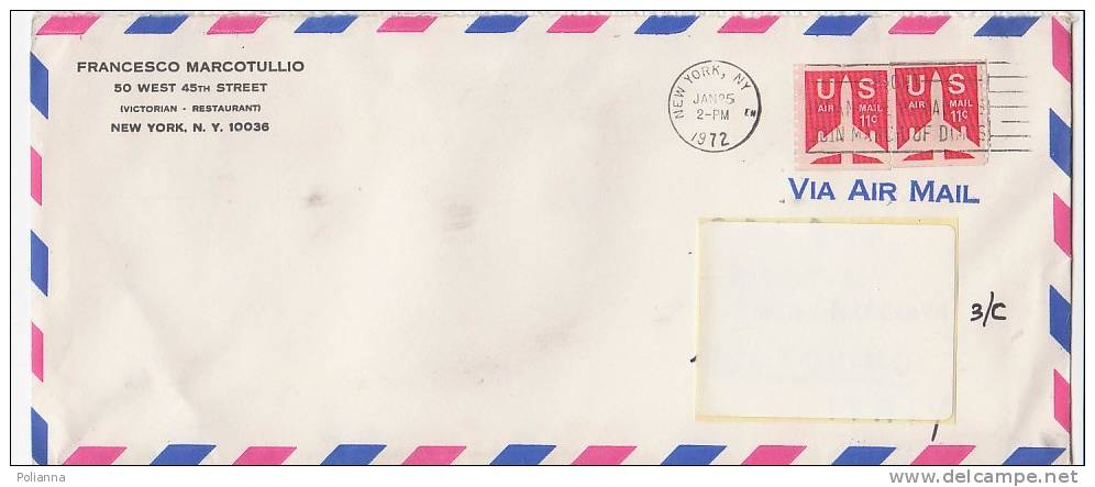 A0900 - 2 X 15 Cent. Air Mail Su Lettera  VG New York-Torino 25-01-1972 - Briefe U. Dokumente