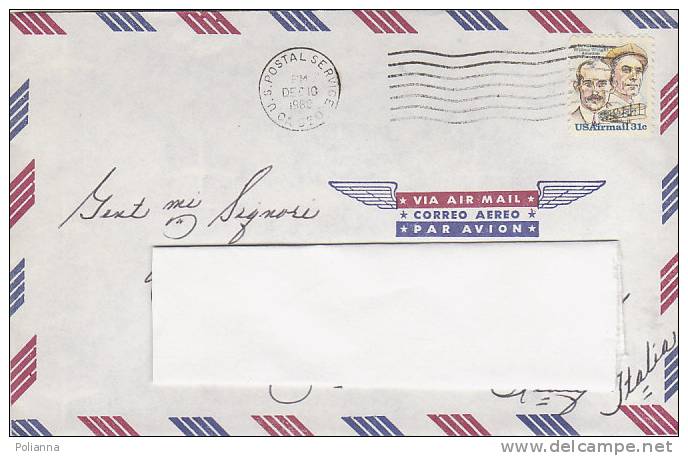 A0903 - 31 Cent. Air Mail Wright Su Lettera VG Santa Cruz-Torino 10-12-1980 - Briefe U. Dokumente