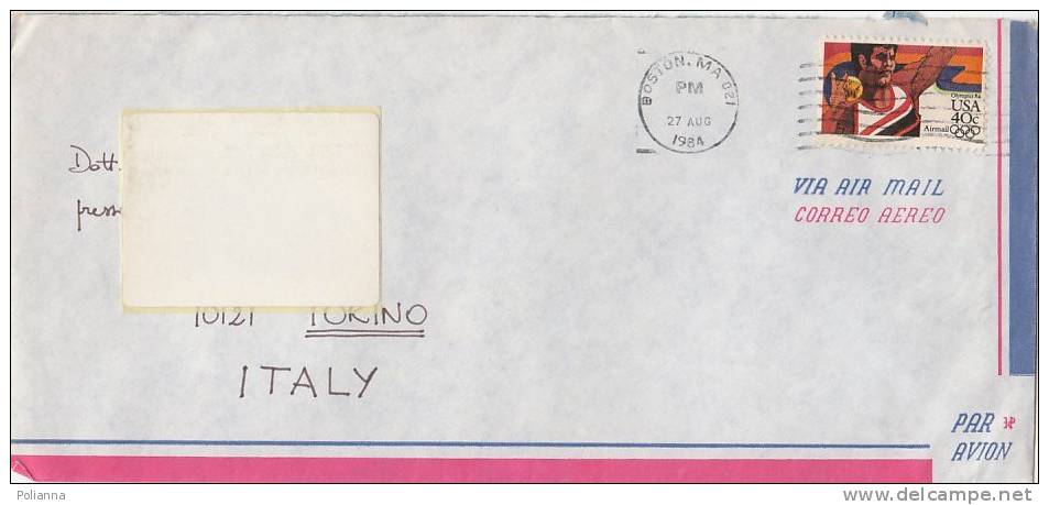 A0906 - 40 Cent. Olimpiadi Su Lettera VG Boston-Torino 27-08-1984 - Storia Postale