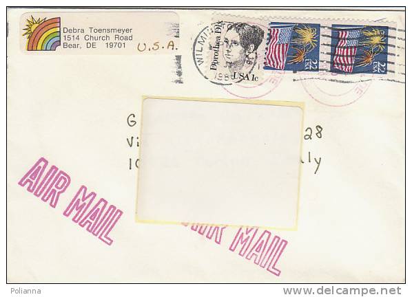 A0909 - 2 X 22 + 1 Cent Cent. Dix Su Lettera VG Wilmington-Torino 1988 - Briefe U. Dokumente