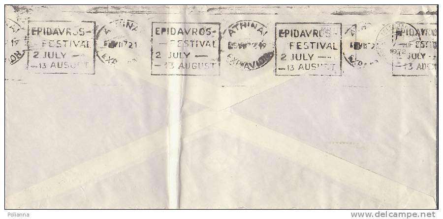 A0938 - GRECIA - GREECE  Striscia 2 Valori + 1 Su Espresso  VG Atene-Torino 1972 - Cartas & Documentos