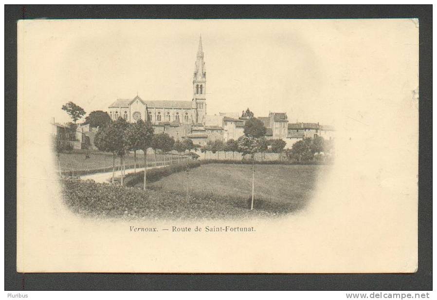 1901 FRANCE, VERNOUX, ROUTE DE SAINT-FORTUNAT, CHURCH , OLD POSTCARD - Vernoux