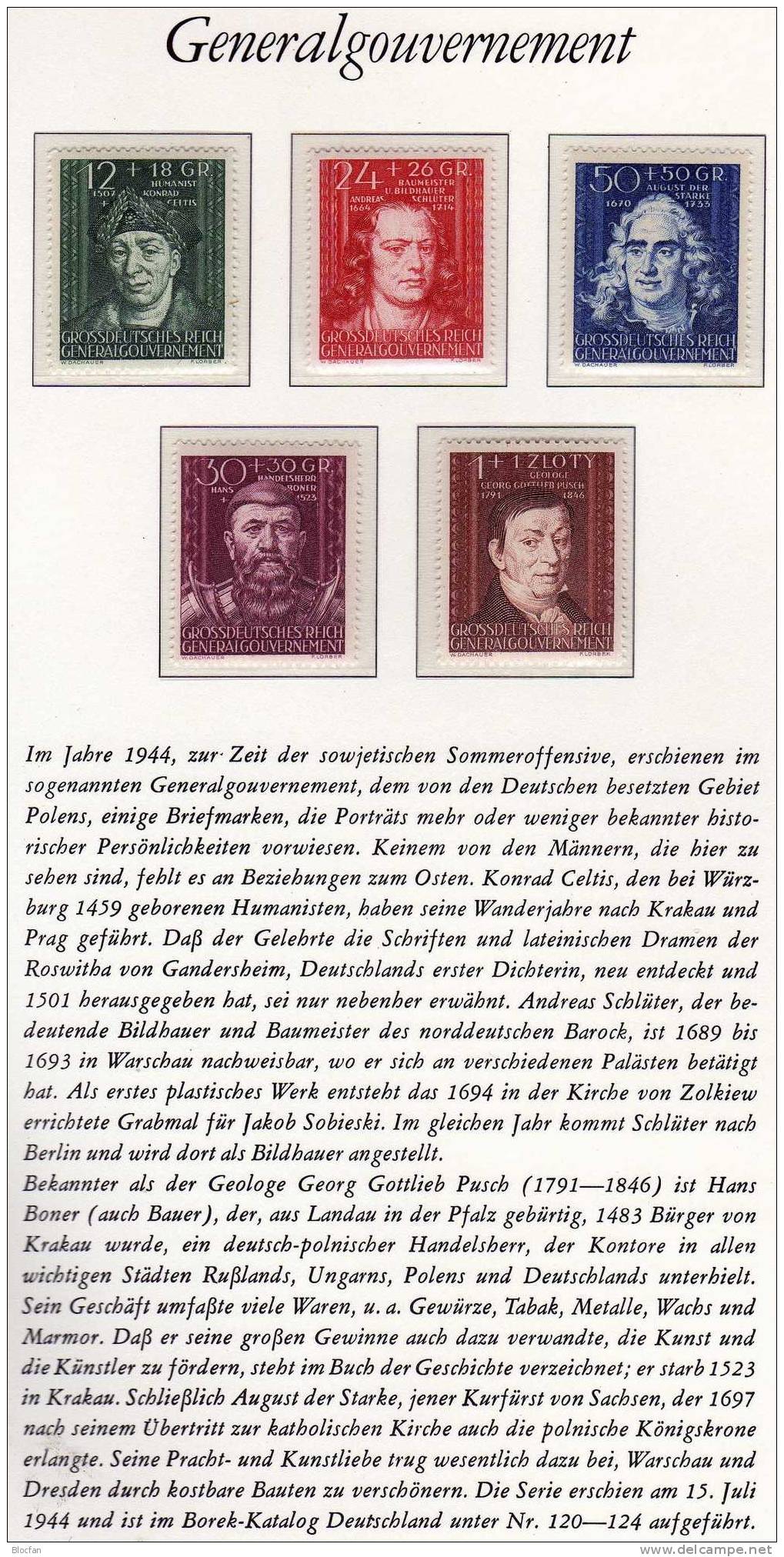 Persönlichkeiten Der Kultur 1944 Deutsches Reich Generalgouvernement 120/4 ** 1€ Geologe Pusch August Der Starke Germany - Vulkane