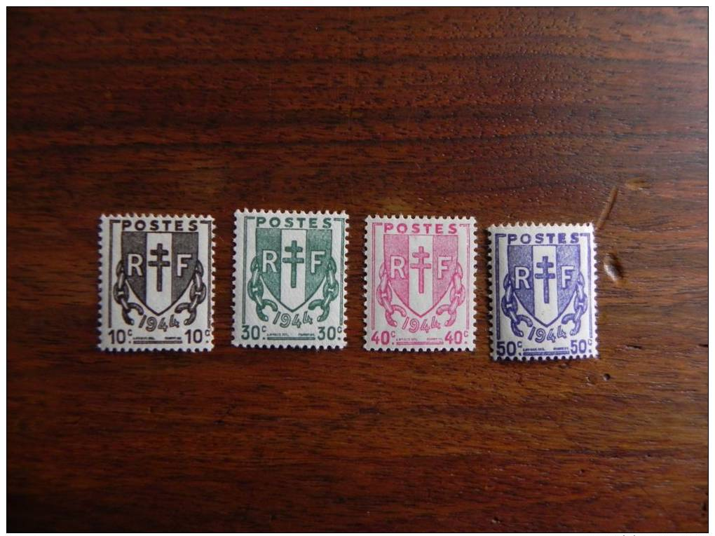 4 Timbres Neufs écu Croix De Lorraine Et Chaines Brisées 1944 - 1941-66 Armoiries Et Blasons