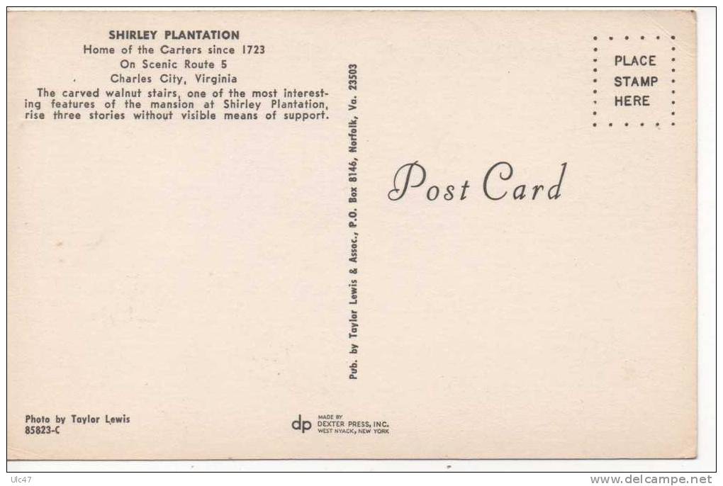 SHIRLEY PLANTATION. Home Of The Carters Since 1723. On Scenic Route 5 Charles Ciry. - Scan Verso - - Other & Unclassified