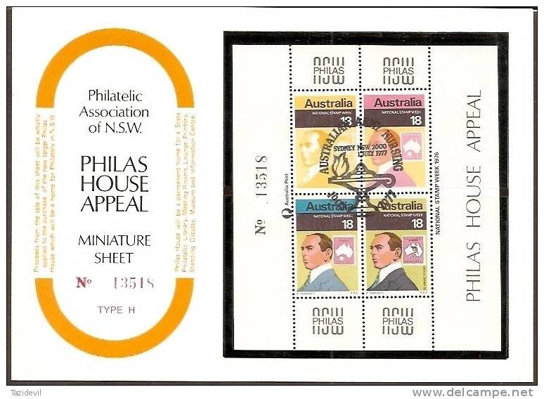 AUSTRALIA - Rare 1977 Stamp Week Souvenir Sheet Overprinted And Numbered "Philas House Appeal". Used - Cinderellas