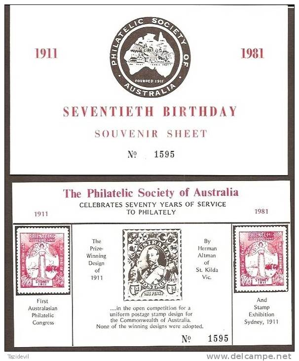 AUSTRALIA - 1981 Seventieth Birthday Souvenir Sheet. Scarce Item - Werbemarken, Vignetten