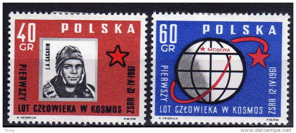 POLOGNE 1961 - LE 1ER COSMONAUTE GAGARINE ET PLANISPHERE ( SERIE 1090 1091 ) - Europe