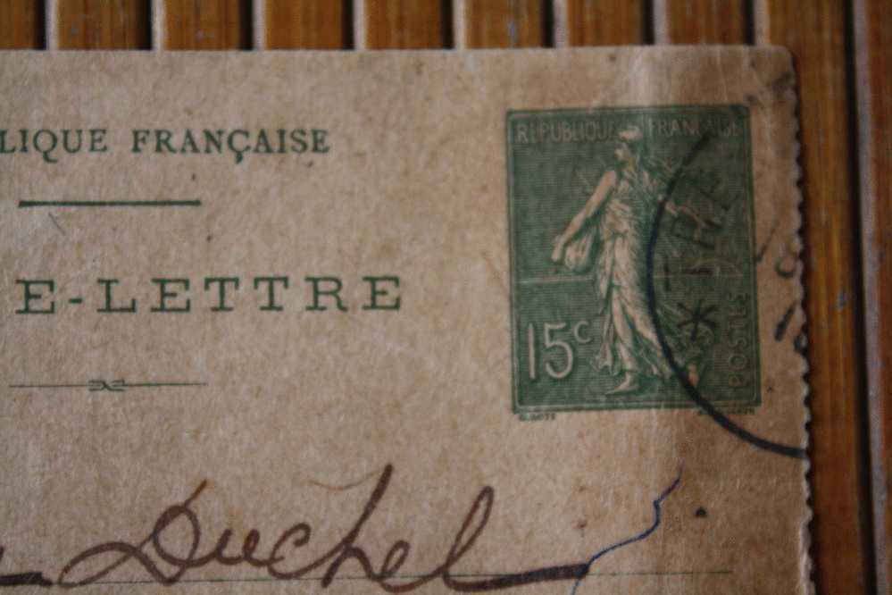 ENTIER POSTAUX 130-E8 CARTE LETTRE D´AMOUR De INTENDANT 1é CC SP 4 P/ PARIS AVEC MENTION EXPEDITEUR 4 LIGNES SEMEUSE 15C - Letter Cards