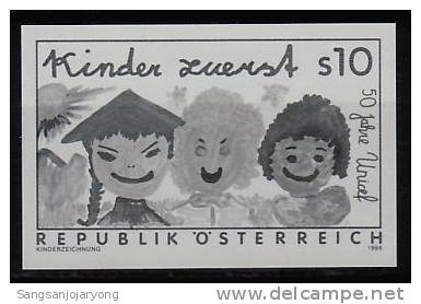 Black Print, Austria Sc1712 UNICEF 50th Anniversary, Children's Painting, Peinture - UNICEF