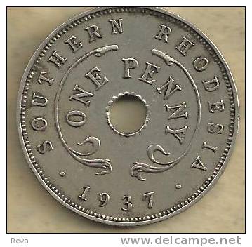 SOUTHERN RHODESIA BRITISH 1 PENNY INSCRIPTIONS FRONT KGVI NAME BACK 1937 AVF  KM? READ DESCRIPTION CAREFULLY !!! - Rhodesia