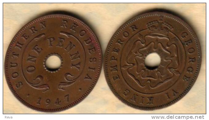 SOUTHERN RHODESIA BRITISH 1 PENNY INSCRIPTIONS FRONT KGVI NAME BACK 1947 AVF  KM? READ DESCRIPTION CAREFULLY !!! - Rhodésie