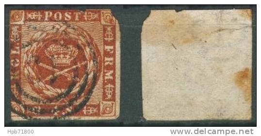 Timbre-poste Oblitéré Charnière - Insigne Royale Fond Ondulé 4 Skill - N° 8 (Yvert) - Royaume Du Danemark 1858 - Used Stamps