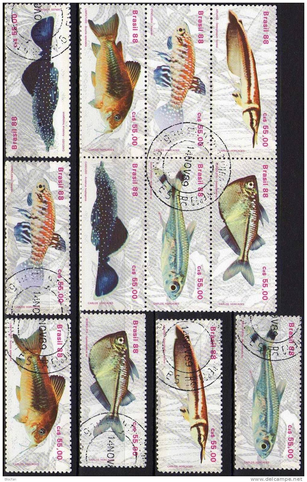 WWF Fische Brasilien 2276/1,6-Block+ Kleinbogen O 37€ Bauchfisch Gabelbart Neon Kärpfling Wels Glanzwels Sheetlet Brazil - Usati