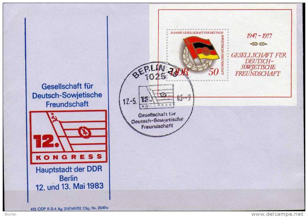 Freundschaft zur Sowjetunion 1977 DDR 2235,Block47 **, o plus FDC 17€ Gesellschaft DSF 30 Jahre sheet cover from Germany