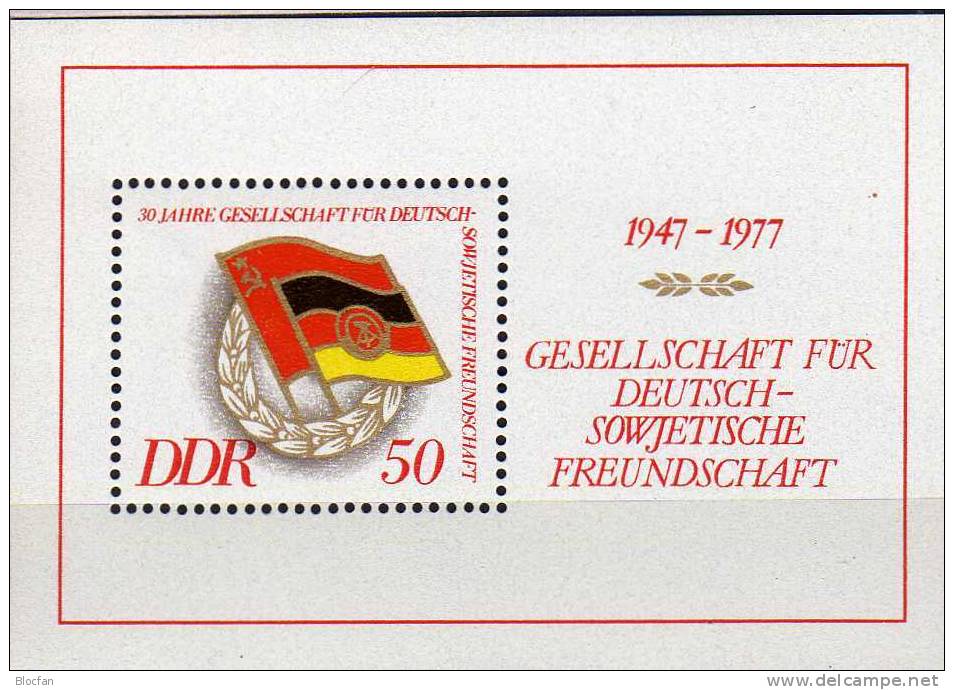 Gesellschaft DSF 30 Jahre Freundschaft Zur Sowjetunion 1977 DDR 2235 Plus Block47 ** 2€ Flag Bloc Sheet From Germany - Other & Unclassified