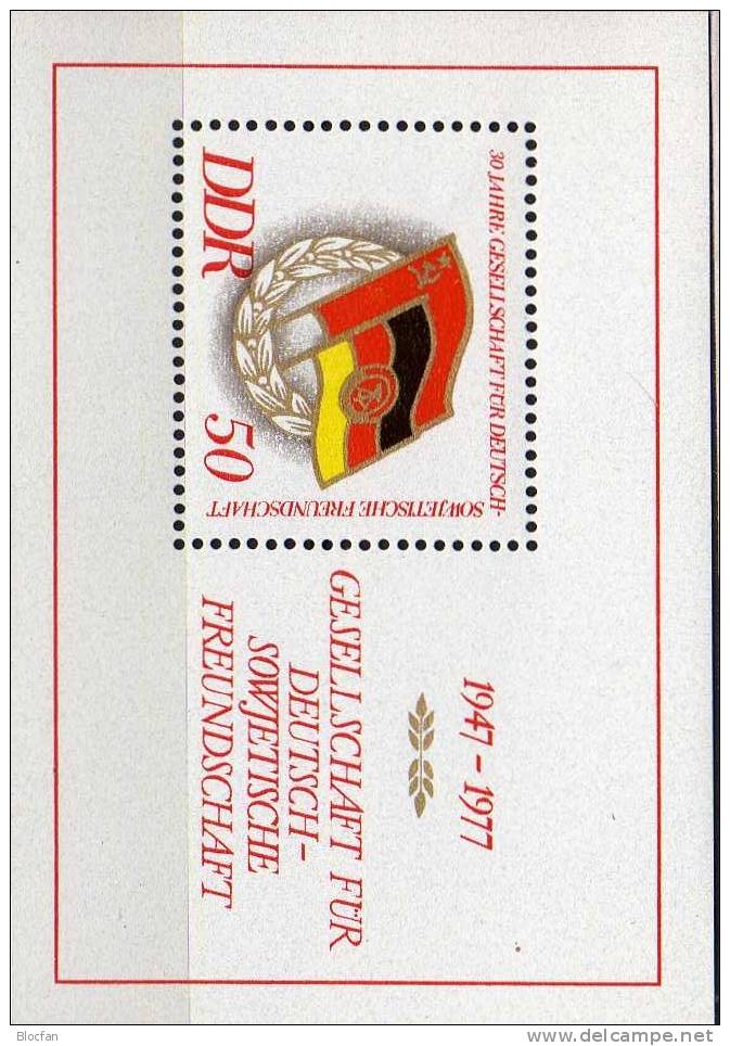 Gesellschaft DSF 30 Jahre Freundschaft Zur Sowjetunion 1977 DDR 2235 Plus Block47 ** 2€ Flag Bloc Sheet From Germany - Other & Unclassified