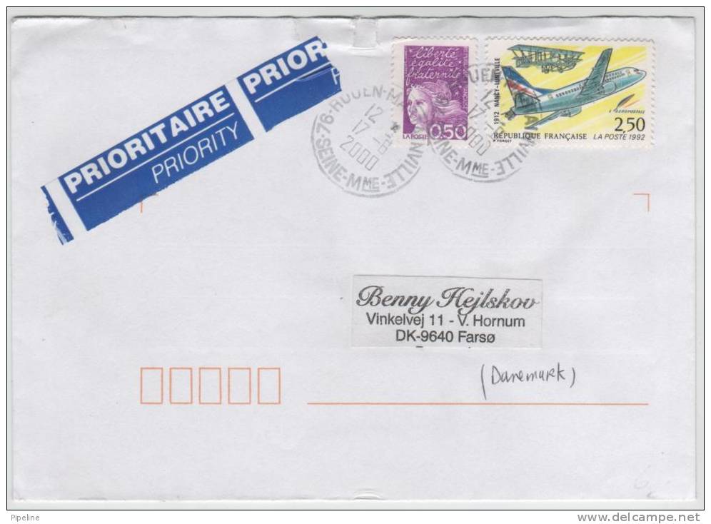 France Cover Sent To Denmark Rouen 17-6-2000 - Covers & Documents