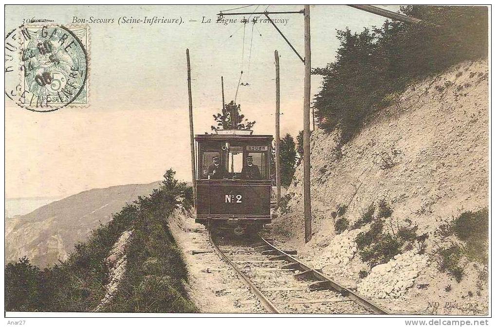 ROUEN - Bon - Secours -  Tramway N°2 - TBE - Couleur- 1906 -(écrite) - Tramways