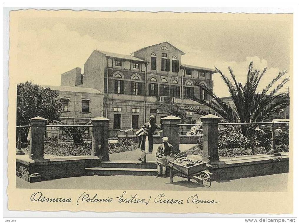 Cartolina - ASMARA - ERITREA - COLONIA ERITREA  - PIAZZA ROMA  ANIMATA - NON VIAGGIATA - Eritrea