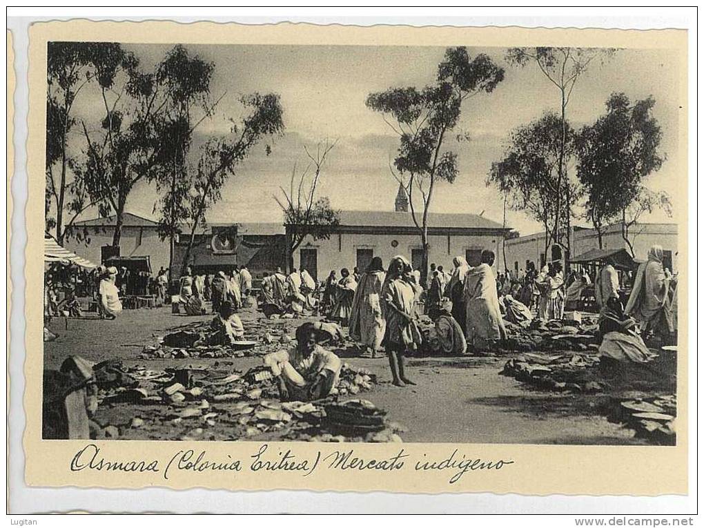 Cartolina - ASMARA - ERITREA - COLONIA ERITREA  - MERCATO INDIGENO ANIMATA  - NON VIAGGIATA - Erythrée