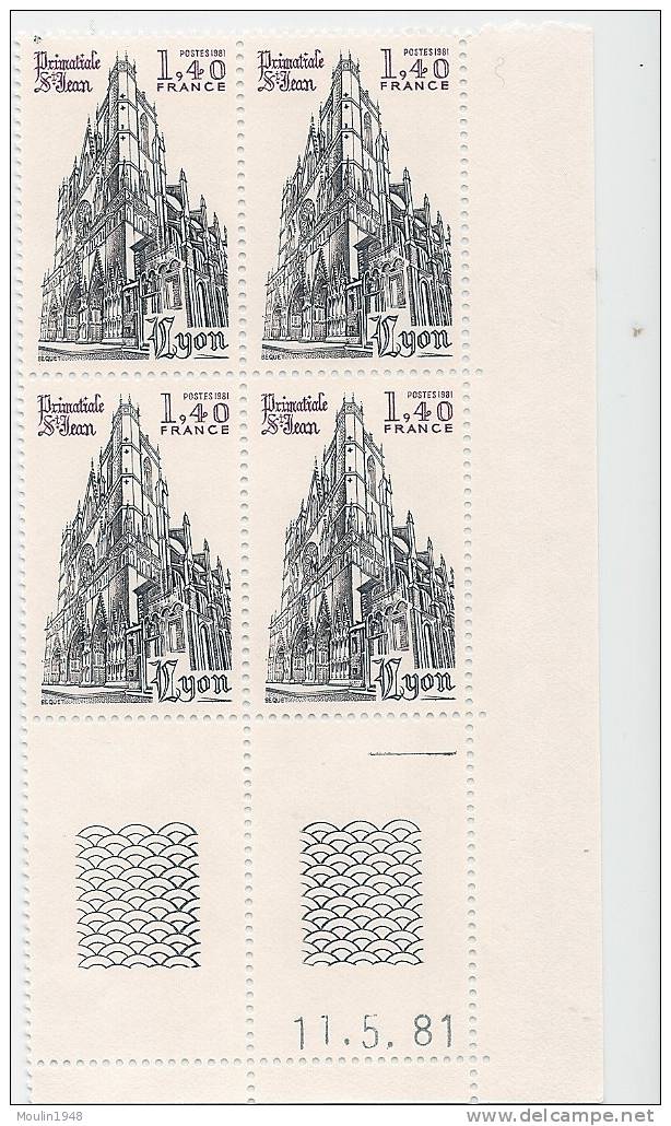 Bloc De 4  YT 2132 Primatiale St Jean Lyon   Coin Daté  Du 11-5-1981 - 1980-1989