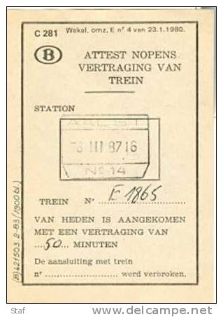 Attest Nopens Vertraging Van Trein :  8 Maart 1987 - Europe