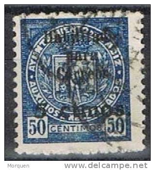 Ayuntamiento CADIZ, 5 Sobre 50 Cts Azul, Habilitacion Grande, Guerra Civil * - Spanish Civil War Labels